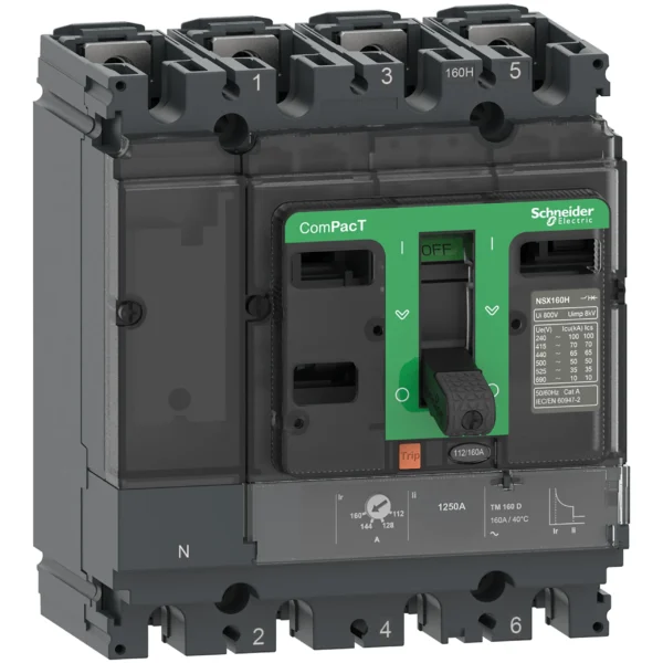 Circuit breaker, ComPacT NSX100H, 70kA/415VAC, 4 poles 3D (neutral not protected), TMD trip unit 63A C10H6TM063 PPCCB - NSX Power Products