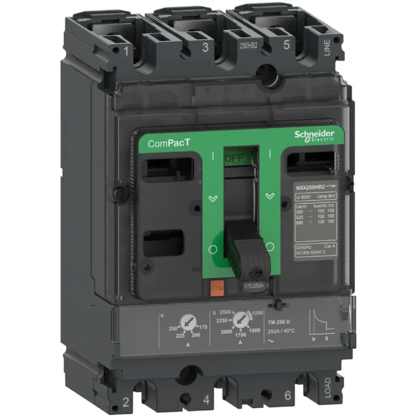 Circuit breaker, ComPacT NSX250B, 25kA/415VAC, 3 poles, TMD trip unit 200A C25B3TM200 PPCCB - NSX Power Products