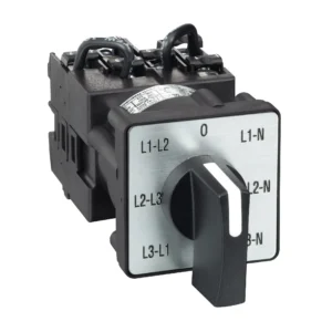 Cam voltmeter switch, Harmony K, phases phases and phases neutral, multifixing, plastic, 7 posiitons, 45°, 12A, metallic legend, 35mm black handle K1F027MLH IDSIG - KAM Switches Industry