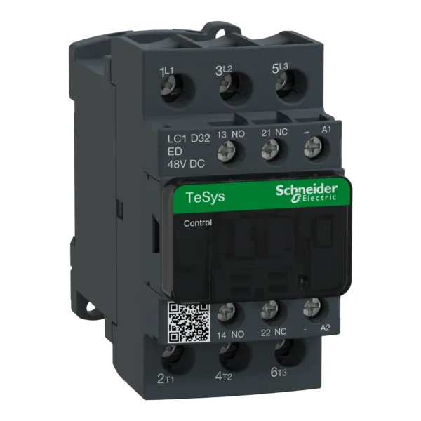 Contactor, TeSys Deca, 3P(3NO), AC-3/AC-3e, <=440V, 32A, 48V DC coil, screw clamp terminals LC1D32ED PPCTR - Tesys D Power Products