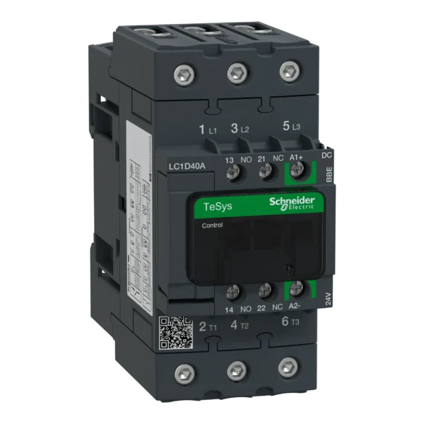 Contactor, TeSys Deca, 3P(3NO), AC-3/AC-3e, <=440V, 40A, 24VDC coil, EverLink BTR screws LC1D40ABBE PPCTR - Tesys D Power Products