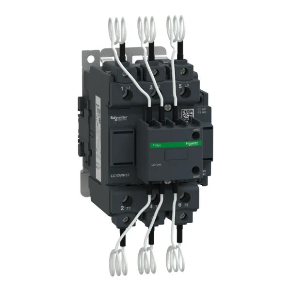 Capacitor contactor, Tesys Deca, 63kVAR at 400/415V 50Hz, 380V AC 50/60Hz coil, screw clamp terminals LC1DWK12Q7 PPCTR - Capacitor Contactors Power Products