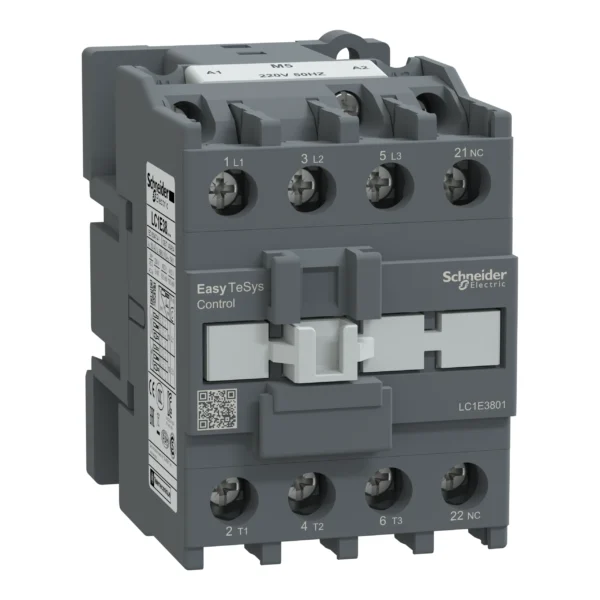 Contactor,Easy TeSys Control,LC1E,3P(3NO),AC-3,<=440V,38A,220V AC coil,50Hz,1NC auxiliary contact LC1E3801M5 PPCTR - TVS Power Products