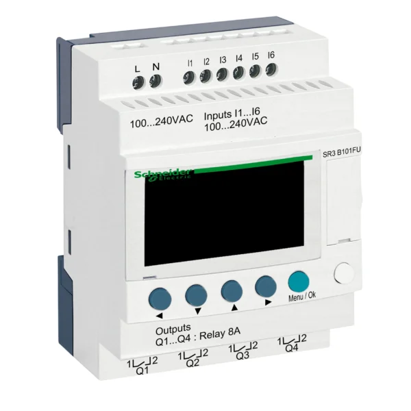 modular smart relay, Zelio Logic SR2 SR3, 10 IO, 100 to 240V AC, clock, display SR3B101FU IDMST - SR3 Industry