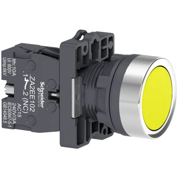 Complete push button, Easy Harmony XA2, plastic, flush, yellow, 22mm, spring return, unmarked, 1NO XA2EA51 IDSIG - Harmony XA2 Industry