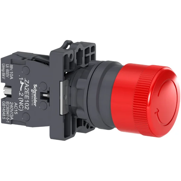 Complete emergency switching off push button, Easy Harmony XA2, plastic, red mushroom 30mm, 22mm, turn to release, 1NC XA2ES442 IDSIG - Harmony XA2 Industry