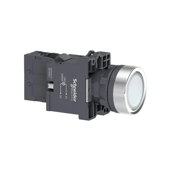 Complete illuminated push button, Easy Harmony XA2, plastic, flush, white, 22mm, spring return, 220V AC, 1NO XA2EW31M1 IDSIG - Harmony XA2 Industry