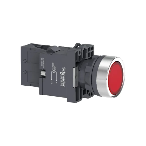 Complete illuminated push button, Easy Harmony XA2, plastic, flush, red, 22mm, spring return, 220V AC, 1NO XA2EW34M1 IDSIG - Harmony XA2 Industry