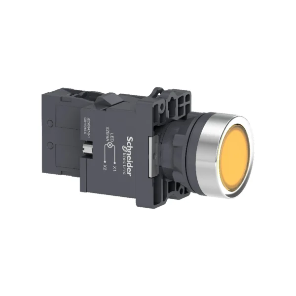 Complete illuminated push button, Easy Harmony XA2, plastic, flush, amber, 22mm, spring return, 220V AC, 1NO XA2EW35M1 IDSIG - Harmony XA2 Industry