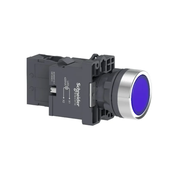 Complete illuminated push button, Easy Harmony XA2, plastic, flush, blue, 22mm, spring return, 220V AC, 1NO XA2EW36M1 IDSIG - Harmony XA2 Industry
