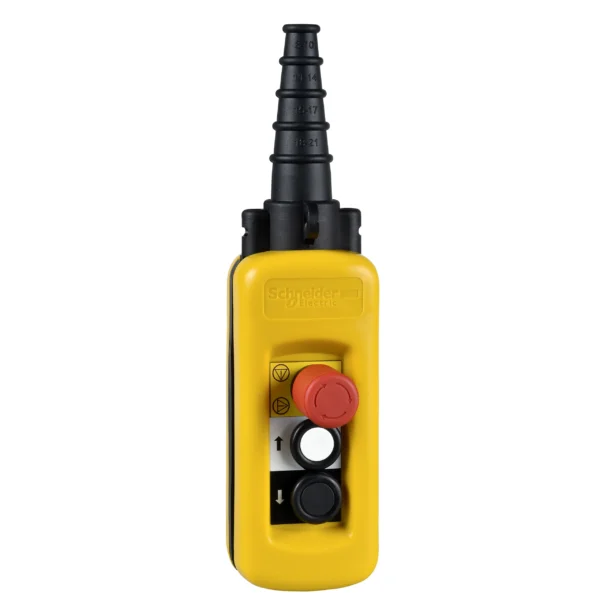 Pendant control station, Harmony XAC, plastic, yellow, 2 push buttons with 2NO+1NC, 1 emergency stop NC XACA2913 IDSIG - PendantStations Industry