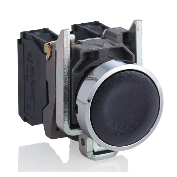 Push button, metal, Harmony XB4, flush, black, 22mm, spring return, unmarked, 1NO+1NC XB4BA25 IDSIG - Harmony XB4 Industry
