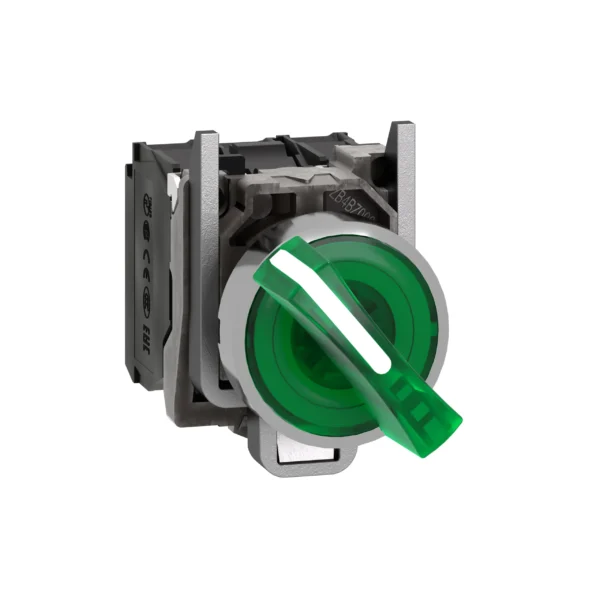 Illuminated selector switch, Harmony XB4, metal, green handle, 22mm, universal LED, 2 positions, 1NO + 1NC, 230...240V AC XB4BK123M5 IDSIG - Harmony XB4 Industry