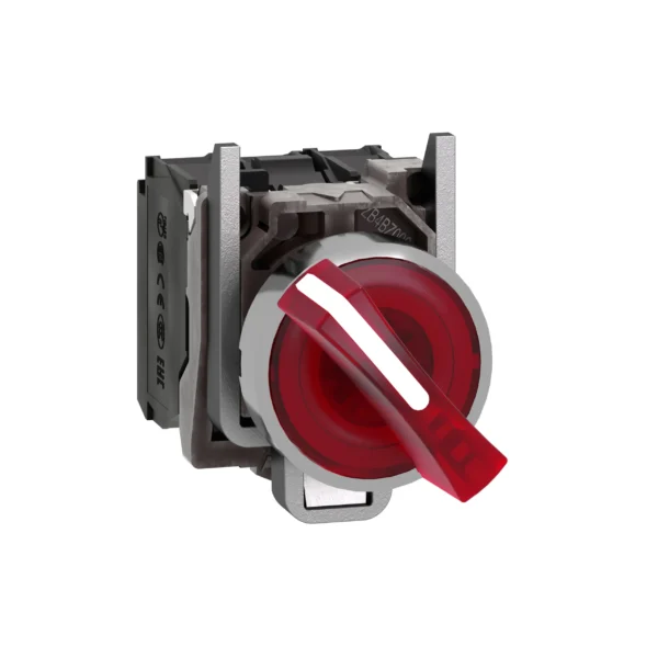 Illuminated selector switch, Harmony XB4, metal, red handle, 22mm, universal LED, 2 positions, 1NO + 1NC, 24V AC DC XB4BK124B5 IDSIG - Harmony XB4 Industry
