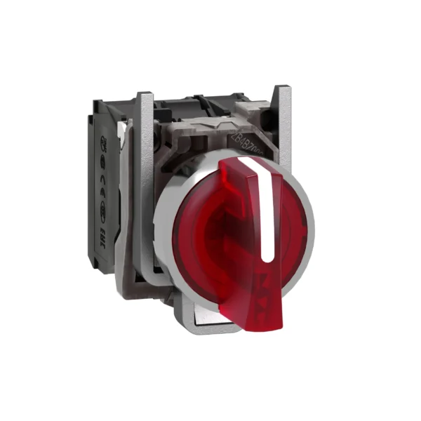Illuminated selector switch, Harmony XB4, metal, red handle, 22mm, universal LED, 3 positions, 1NO + 1NC, 230...240V AC XB4BK134M5 IDSIG - Harmony XB4 Industry