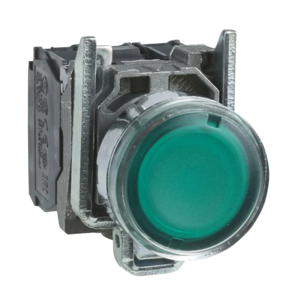 Illuminated push button, Harmony XB4, metal, flush, green, 22mm, spring return, lt 250V, 1NO+1NC XB4BW3365 IDSIG - Harmony XB4 Industry